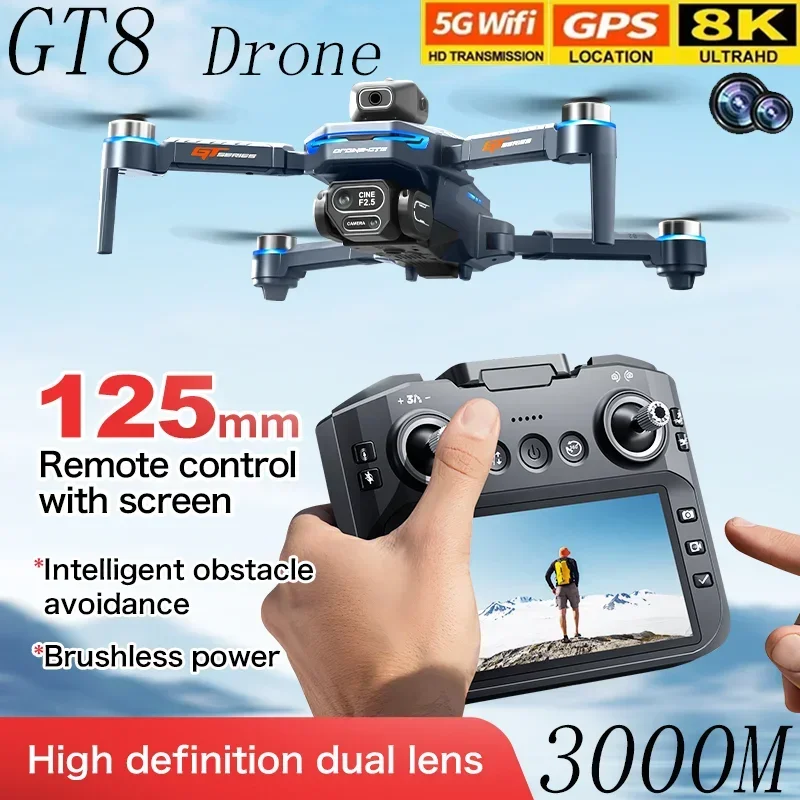 Dji Mini Drone - GT8ドローン障害物回避ベルト4.3インチスクリーンブラシレス2.4Gオプティカルフロー8K HDデュアルカメラ折りたたみ式FPVクアッドコプター航空機
